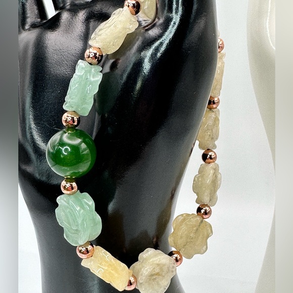 YELLOW JADE + AVENTURINE NATURAL STONES BRACELET 7.5” - Picture 8 of 11